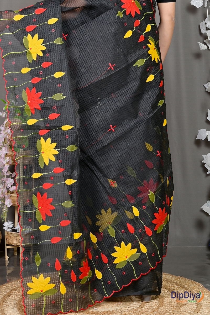 Black Kota Cotton Parva Applique Saree (567)